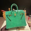 Hermes Birkin25 porous Crocodile 1L/Cactus Gold Hardware Full Handmade 003