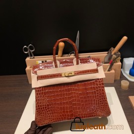 Hermes Birkin25 porous Crocodile 33/miel Gold Hardware Full Handmade 004