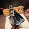 Hermes Birkin25 Crocodile Niloticus 89 /Black (Noir) Silver Hardware Full Handmade 005