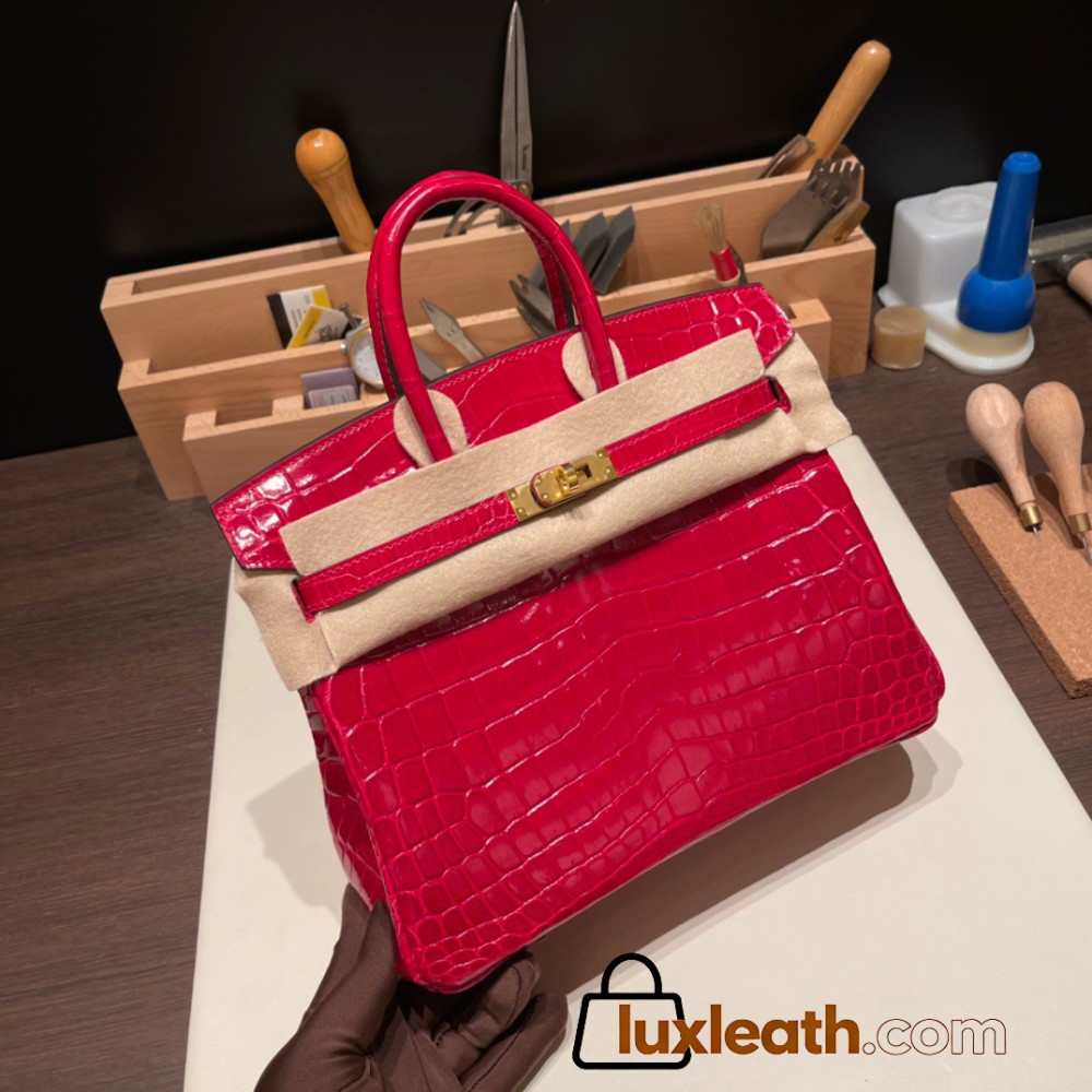 Hermes Birkin25 Crocodile Niloticus Q5/Rouse CasaqueGold Hardware Full Handmade 007