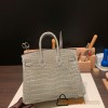 Hermes Birkin25 Crocodile Niloticus 81/Gris Tourterelle  Gold Hardware Full Handmade 009