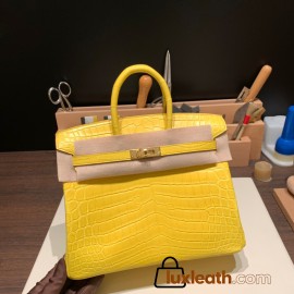 Hermes Birkin25 Crocodile Niloticus M9 / mimosa Gold Hardware Full Handmade 010