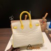 Hermes Birkin25 Crocodile Niloticus 80/Pearl Grey&16 /Taupe Grey Gold Hardware Full Handmade 011