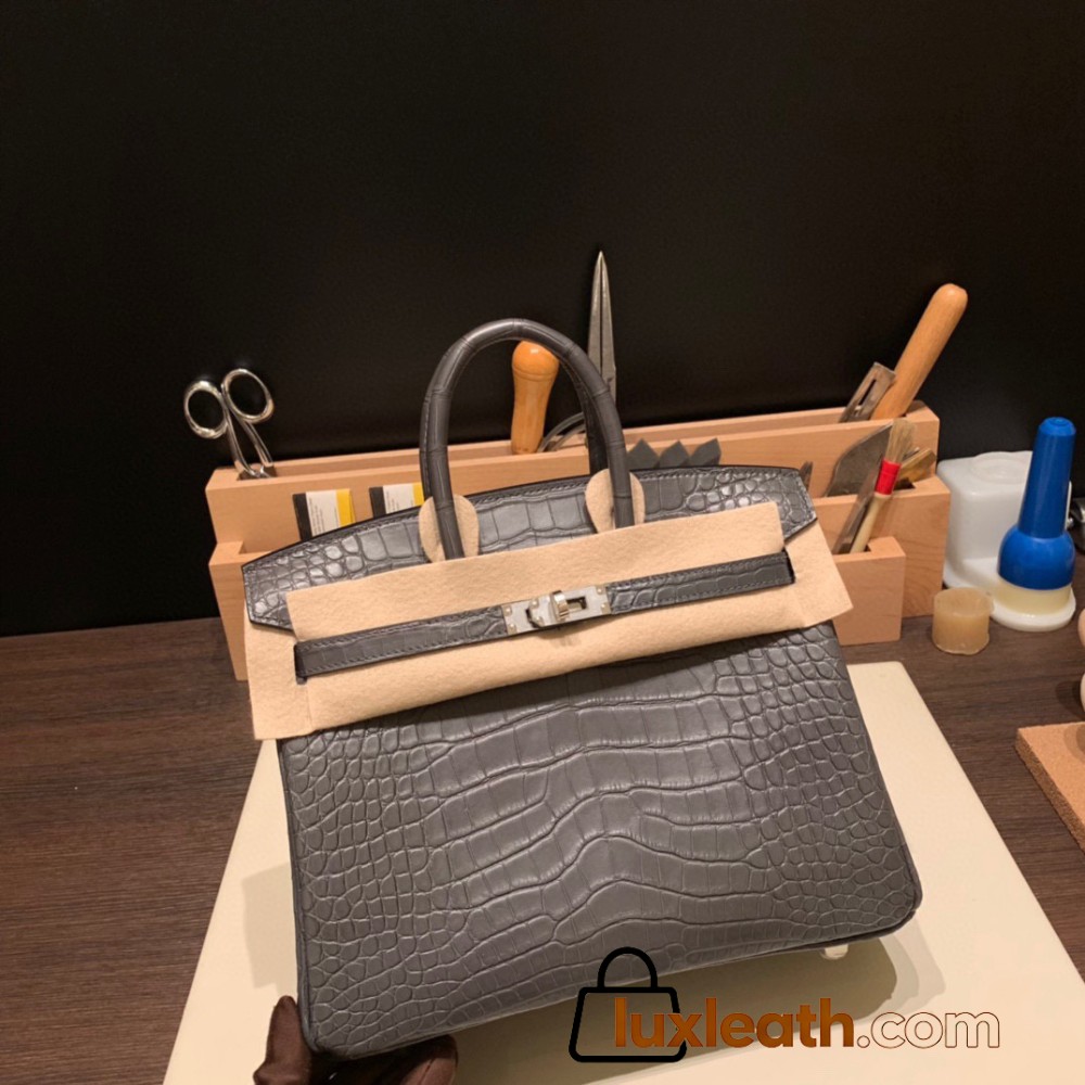 Birkin25 Matte Alligator Crocodile 88/Graphite Silver Hardware Full Handmade 013