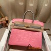 Birkin25 Alligator Crocodile 5P/Pink & 80/Pearl Grey Gold Hardware Full Handmade 014