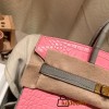 Birkin25 Alligator Crocodile 5P/Pink & 80/Pearl Grey Gold Hardware Full Handmade 014