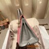 Birkin25 Alligator Crocodile 5P/Pink & 80/Pearl Grey Gold Hardware Full Handmade 014