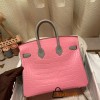 Birkin25 Alligator Crocodile 5P/Pink & 80/Pearl Grey Gold Hardware Full Handmade 014