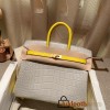 Birkin25 Alligator Crocodile 80/Pearl Grey& M9 mimosa Gold Hardware Full Handmade 015