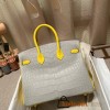Birkin25 Alligator Crocodile 80/Pearl Grey& M9 mimosa Gold Hardware Full Handmade 015