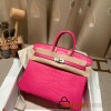 Birkin25 Alligator Crocodile 5R/Rose Shocking Silver Hardware Full Handmade 016