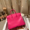 Birkin25 Alligator Crocodile 5R/Rose Shocking Silver Hardware Full Handmade 016