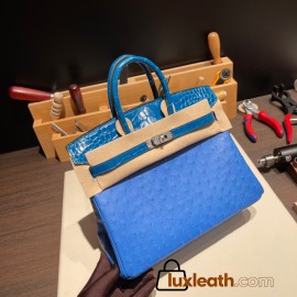 Birkin25 Alligator Crocodile touch Bleu Hydra& Bleu Izmir Silver Hardware Full Handmade 017