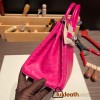 Birkin25 Ostrich& Crocodile 8T Rose Candy& 5J Fuschia Silver Hardware Full Handmade 018