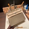 25cm birkin Chamois 18/Étoupe Grey Silver Hardware Full Handmade 023