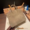 25cm birkin Chamois 18/Étoupe Grey Silver Hardware Full Handmade 023