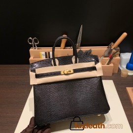 Hermes Birkin 25cm Lizard 89 /Black Gold Hardware Full Handmade 032