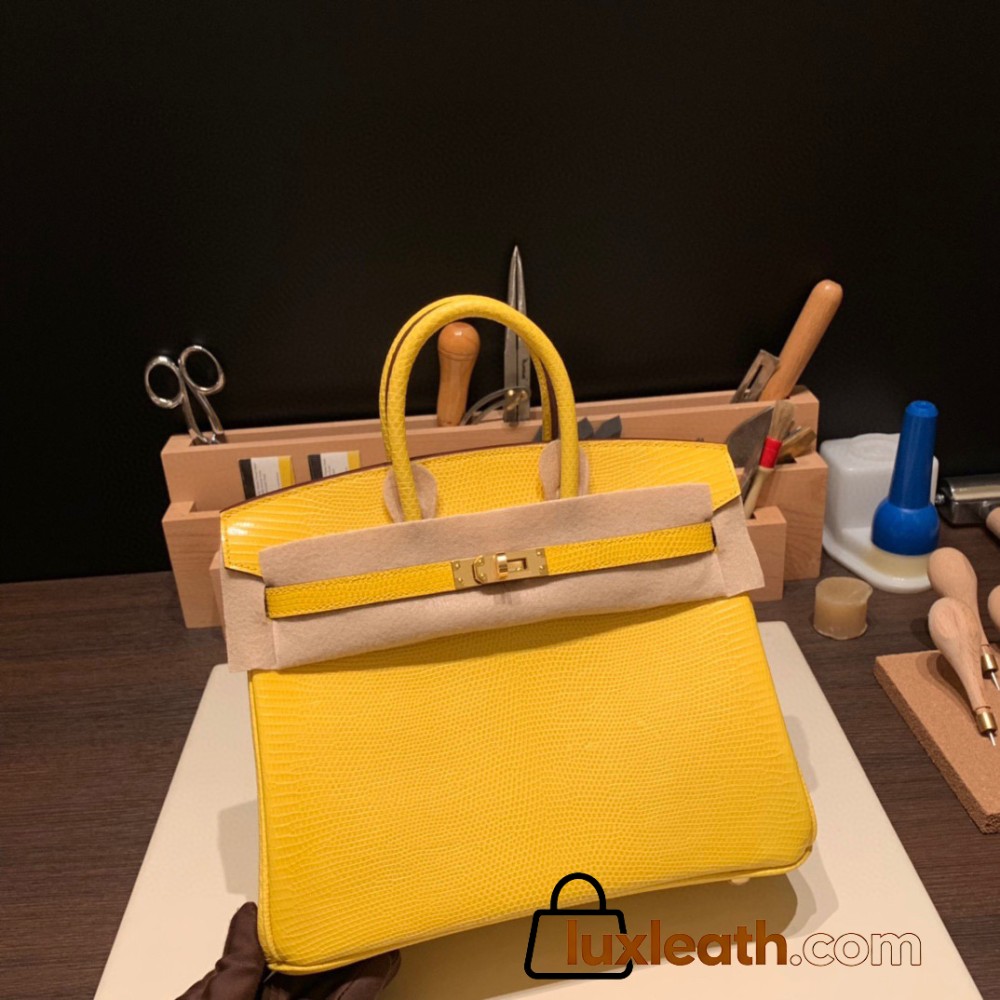 Hermes Birkin 25cm Lizard 9L/CANARI Gold Hardware Full Handmade 039