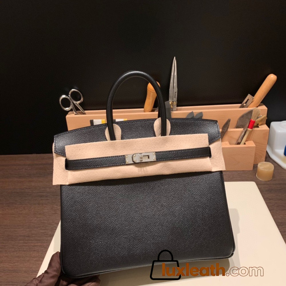 Hermes Birkin 25cm Epsom 89/ Black Silver Hardware Full Handmade 043