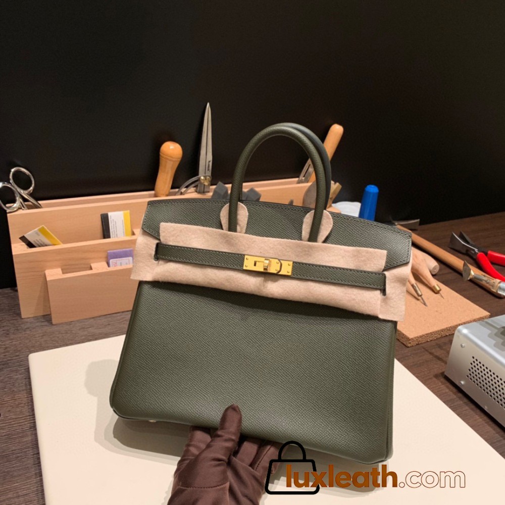 Hermes Birkin 25cm Epsom C6 /Vert Gris Gold Hardware Full Handmade 045