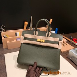 Hermes Birkin 25cm Epsom C6 /Vert Gris Gold Hardware Full Handmade 045