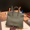Hermes Birkin 25cm Epsom C6 /Vert Gris Gold Hardware Full Handmade 045