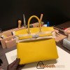 Hermes Birkin 25cm Epsom 9D /Jaune Ambre Silver Hardware Full Handmade 046