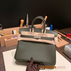 Hermes Birkin 25cm Epsom C6 /Vert Gris Silver Hardware Full Handmade 047