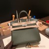 Hermes Birkin 25cm Epsom C6 /Vert Gris Silver Hardware Full Handmade 047