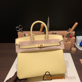 Hermes Birkin 25cm Epsom 1Z /Jaune Poussin& 7T/Blue Electric Full Handmade 050