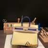 Hermes Birkin 25cm Epsom 1Z/ Jaune Poussin & 7T /Blue Electric Gold Hardware Full Handmade 053