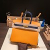 Hermes Birkin 25cm Epsom 9H/ Soleil & 73 /Blue Saphir Gold Hardware Full Handmade 056