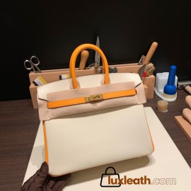 Hermes Birkin 25cm Epsom 10/ Craie & 9H/Soleil Gold Hardware Full Handmade 058
