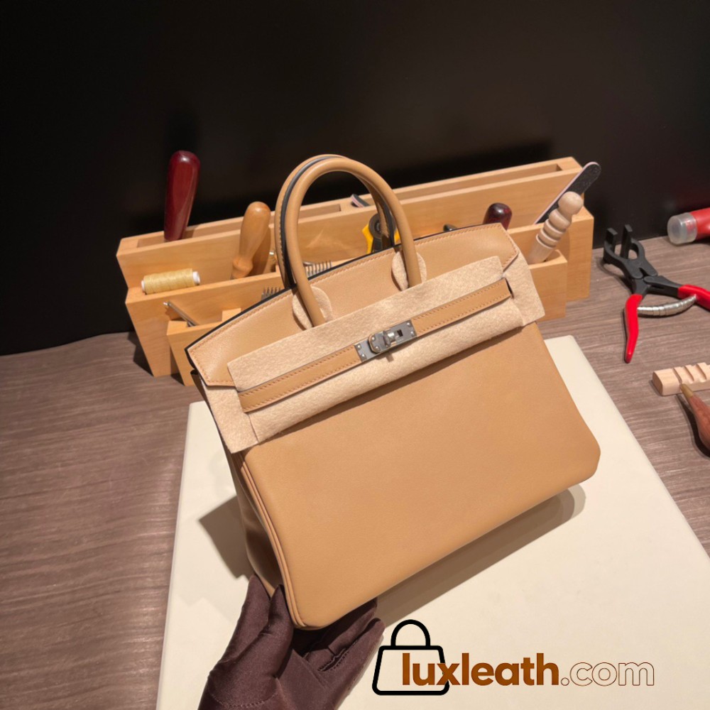 Hermes Birkin 25cm swift 0M/Chai Silver Hardware Full Handmade 074