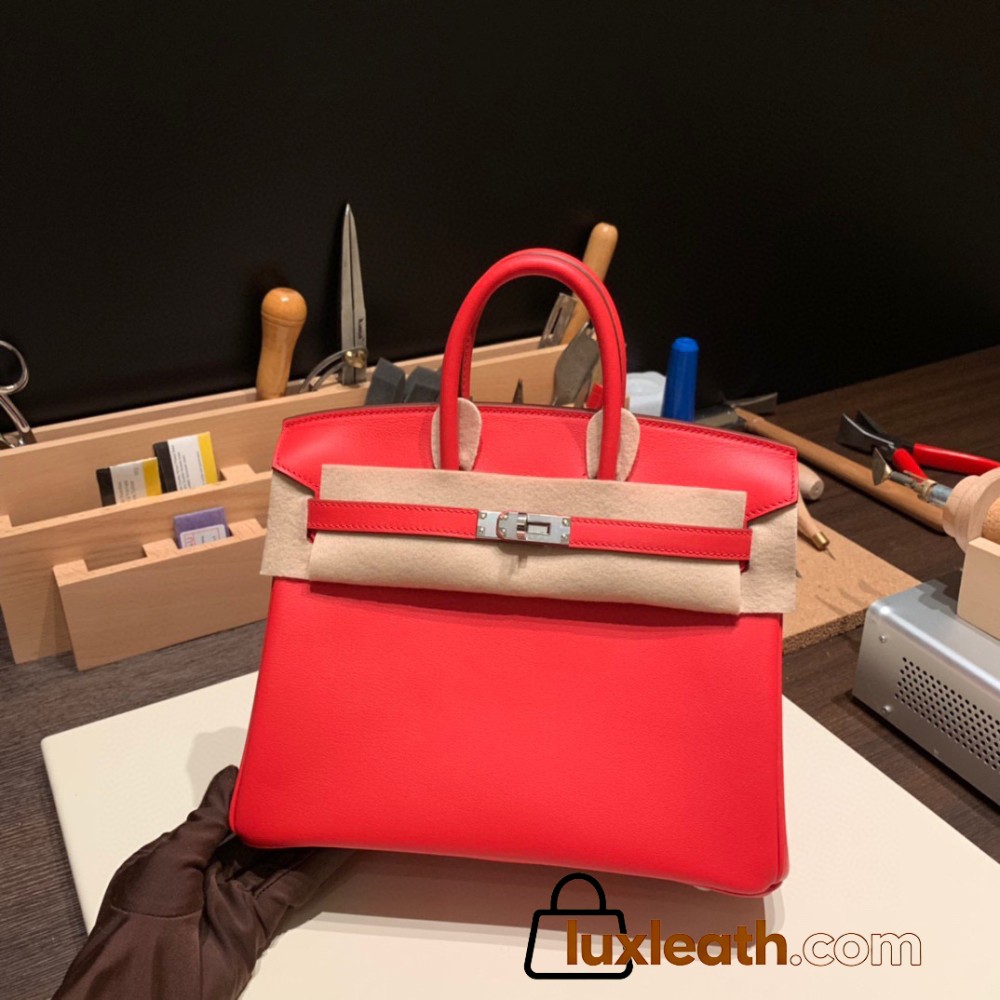 Hermes Birkin 25cm swift S3/Rouge Cœur Silver Hardware Full Handmade 085