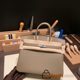 Hermes Birkin 25cm togo 18 /Étoupe Grey Silver Hardware Full Handmade 091
