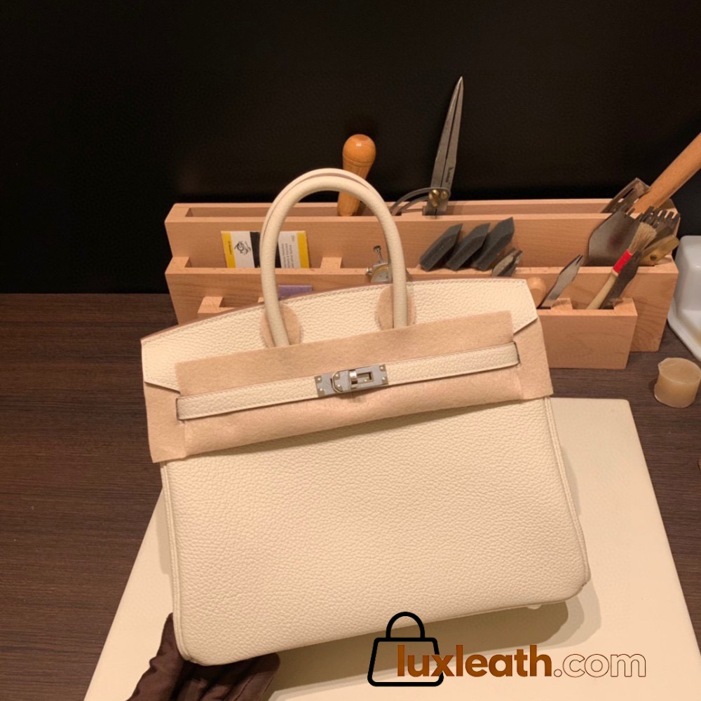 Hermes Birkin 25cm togo 10 /Craie Silver Hardware Full Handmade 095