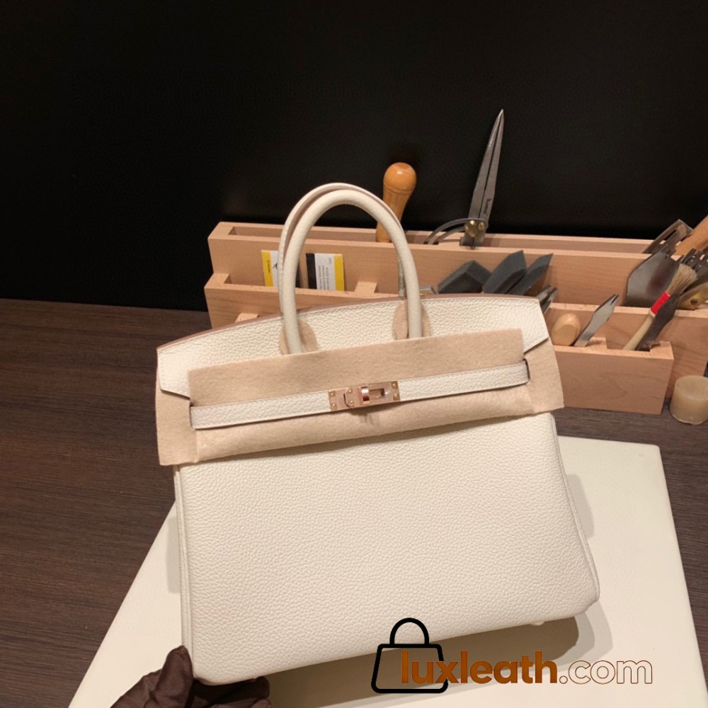 Hermes Birkin 25cm togo 10/ Craie  Rose Gold  Hardware Full Handmade 123