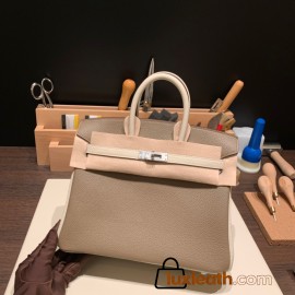 Hermes Birkin 25cm togo new stock Birkin 18 /Étoupe Grey & 10/ Craie Silver Hardware Full Handmade 135