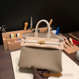 Hermes Birkin 25cm togo 10/ Craie & Étoupe Grey  Gold Hardware Full Handmade 146