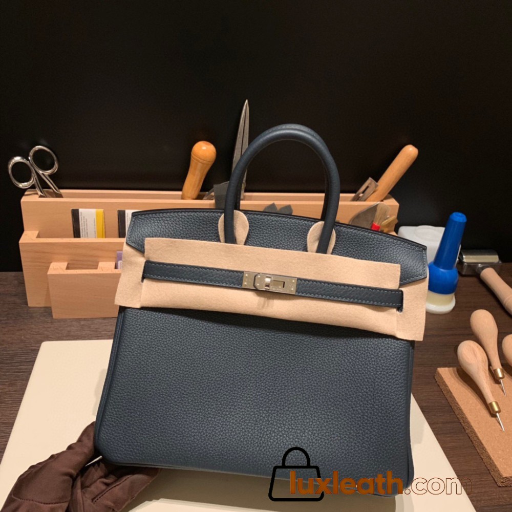 Hermes Birkin 25cm togo 6O/Vert Cypres & S4 /Deep Blue Silver Hardware Full Handmade 147