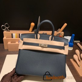 Hermes Birkin 25cm togo 6O/Vert Cypres & S4 /Deep Blue Silver Hardware Full Handmade 147