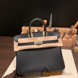 Hermes Birkin 25cm togo 89 /Black (Noir) Silver Hardware Full Handmade 154