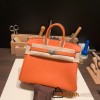 Hermes Birkin 25cm togo 93/Orange Silver Hardware Full Handmade 158