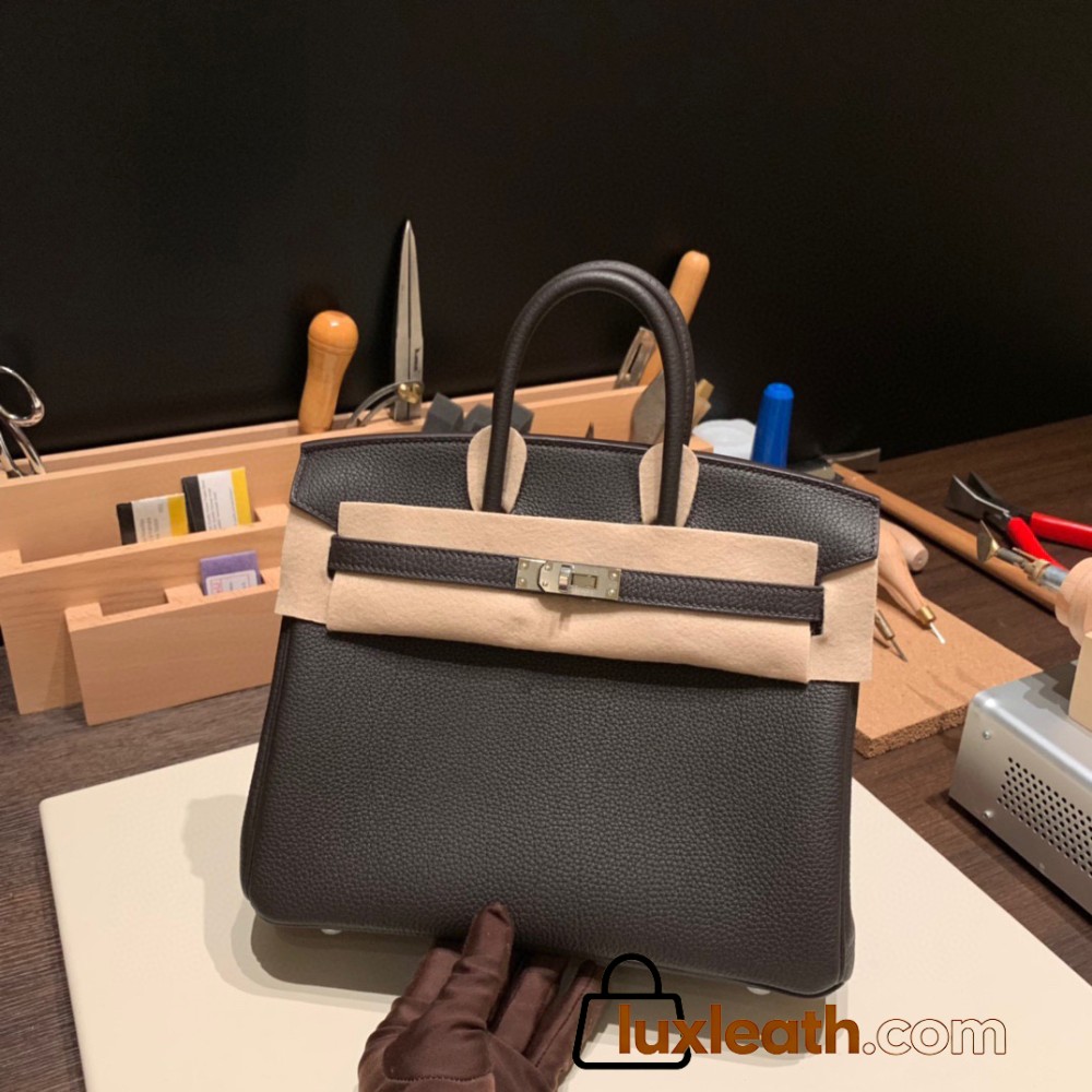 Hermes Birkin 25cm togo 37/Gold & 46 /Ebene Silver Hardware Full Handmade 160