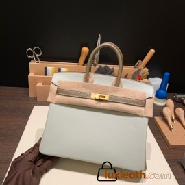 Hermes Birkin 25cm Chevre 80 /Pearl Grey&18/Étoupe Grey  Gold Hardware Full Handmade 169