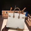 Hermes Birkin 25cm Chevre 80 /Pearl Grey& 18/Étoupe Grey Silver Hardware Full Handmade 170