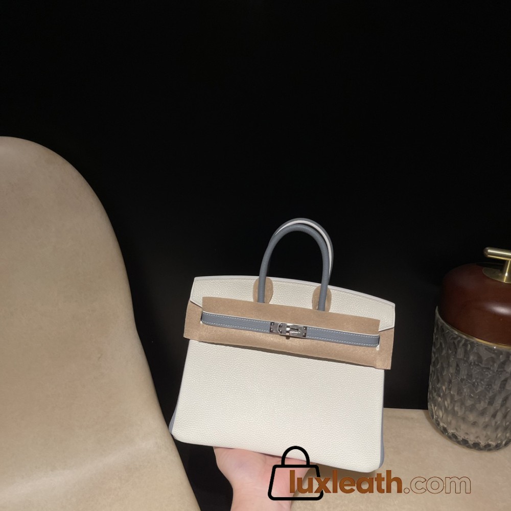 【 HERMES】Birkin 25 Togo  01 White  ×J7 Blue Lin Silver