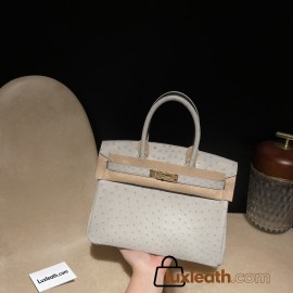 4Z Gold Hardware 4Z/Gris Mouette Hermès Birkin Ostrich 25cm High-End Custom-Made Birkin 30cm South African KK Ostrich  