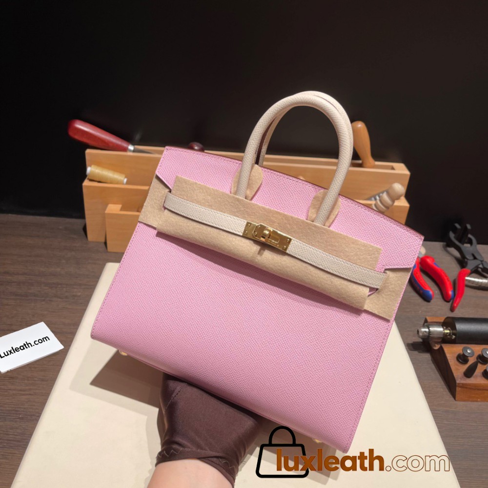 Hermes Birkin25 sellier Epsom X9 Mauve Sylvestre 10 Craie Epsom Full Handmade birkin25-w001